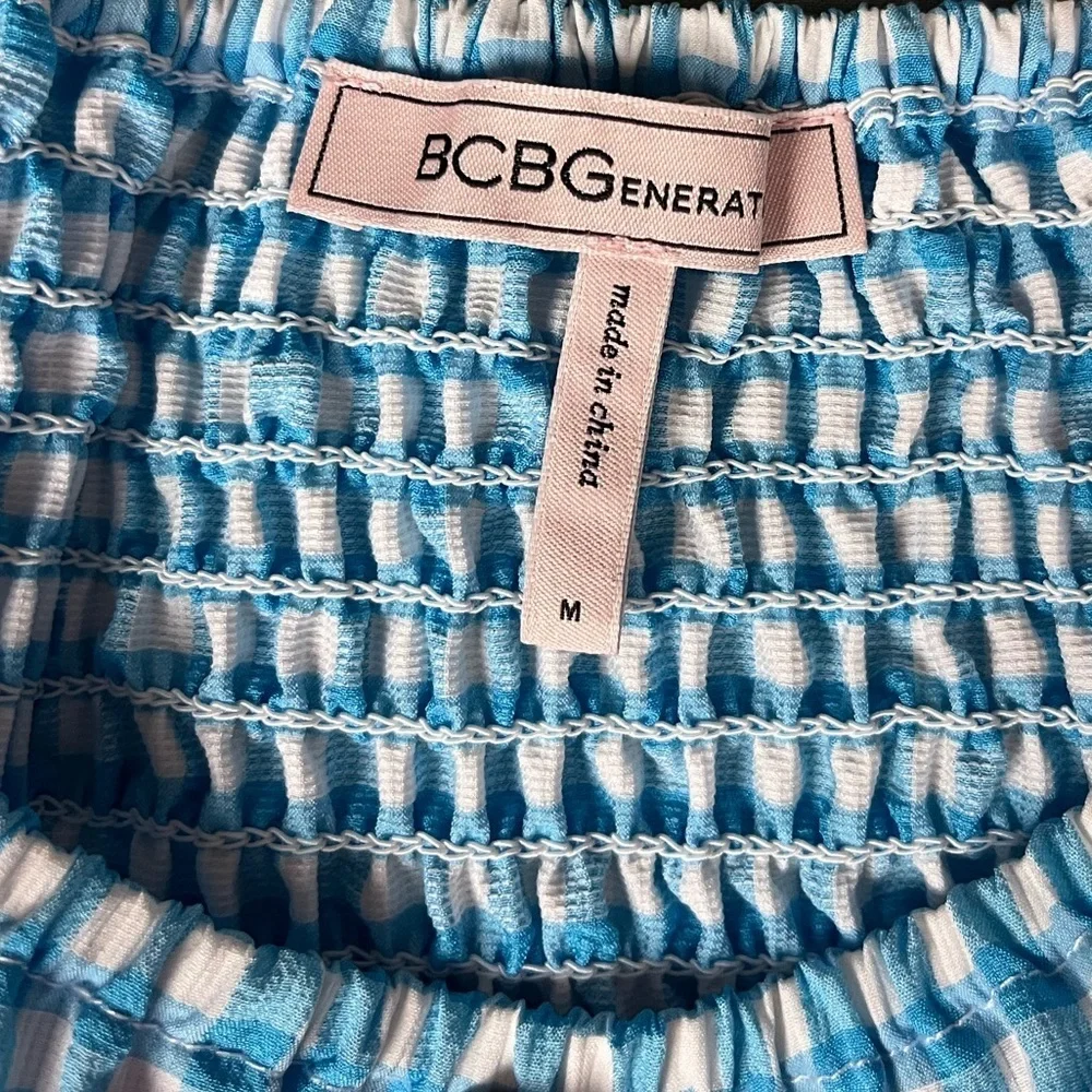 BCBGeneration Smocked Top & Pull on Mini Skirt in Blue Gingham Size M - Picture 9 of 10